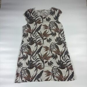 Lungo L'arno Shift Dress Womens 1X Gray Brown Floral Linen Cap Sleeve Round Neck